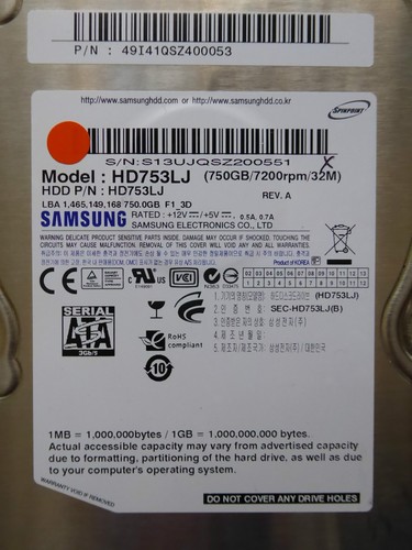 750 samsung hd753lj p n - 750, gb